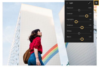 光板显示在图像上。 对比度=60； 亮点=-20； 阴影=20； 黑人=20。