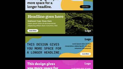 Free web header templates: Colorful shape designs.